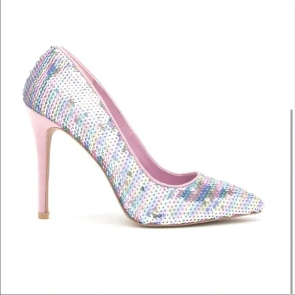 PINK and blue sequin closed toe pumps by Shoe Republic LA various sizes - Picture 4 of 12